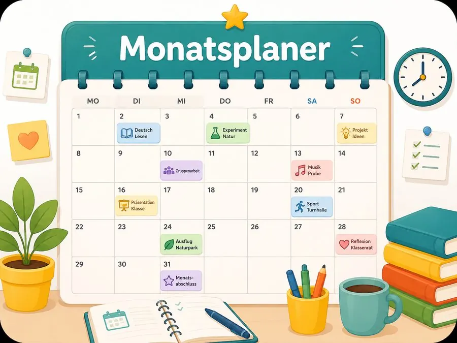 Kalender mit Monats-, Wochen- und Tagesplaner
